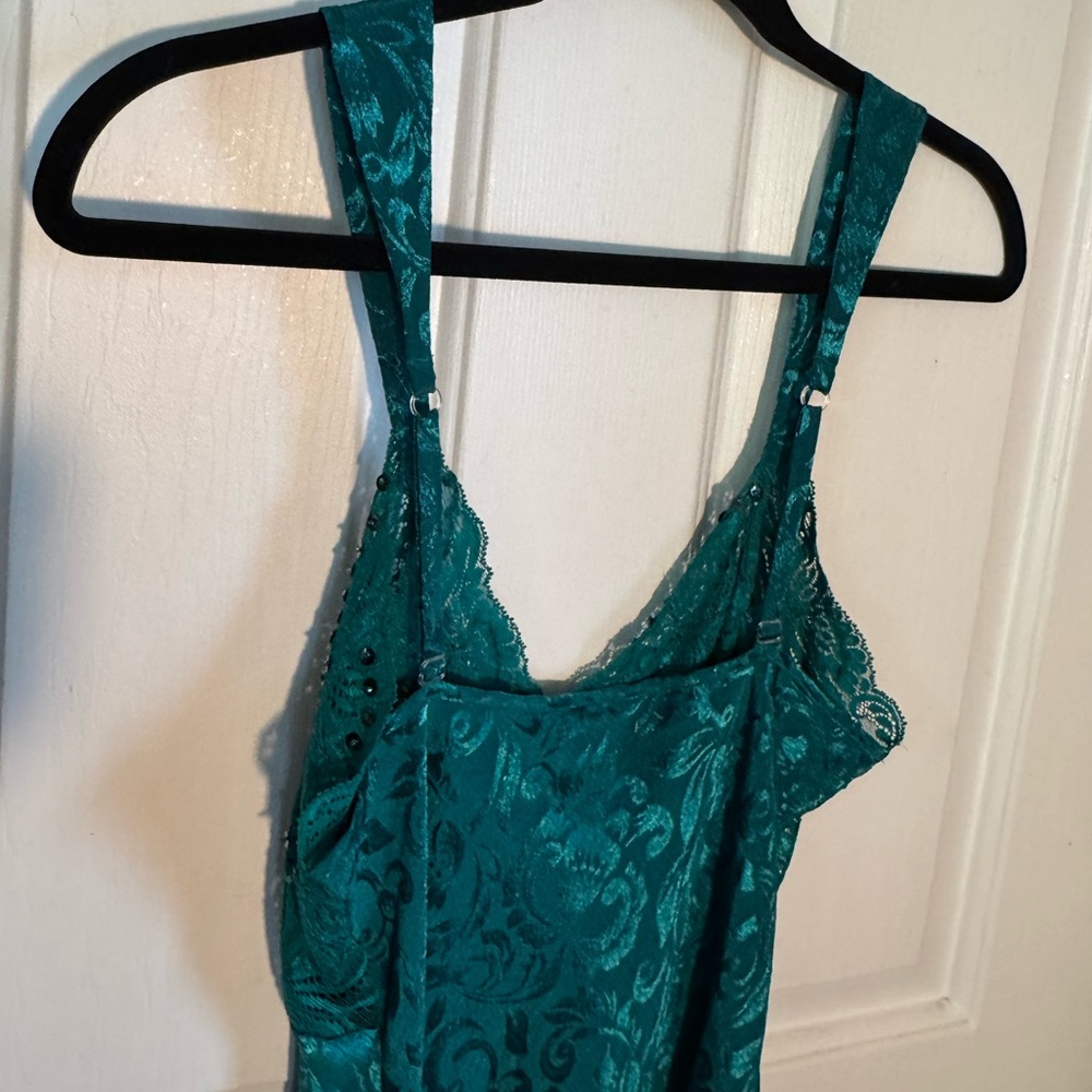 VICTORIAS SECRET Vtg Lace Sequin Gown Slip Green Dress Gold Label Womens size M - Picture 10 of 14